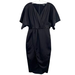 Express Black Satin Faux Wrap Midi Dress